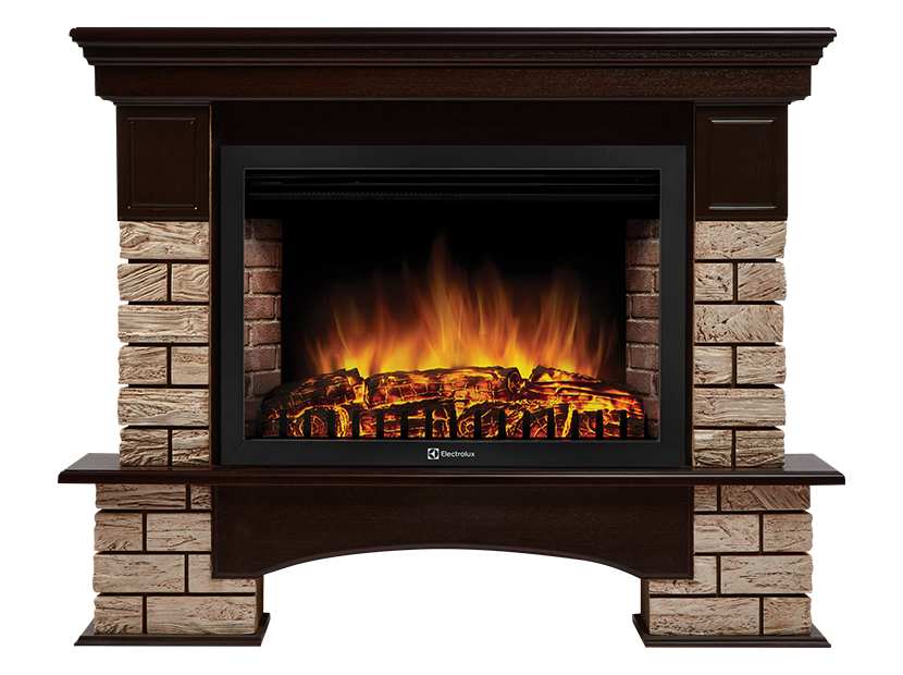 Портал Firelight Forte Wood 30U угловой (камень коричневый, шпон темный дуб)