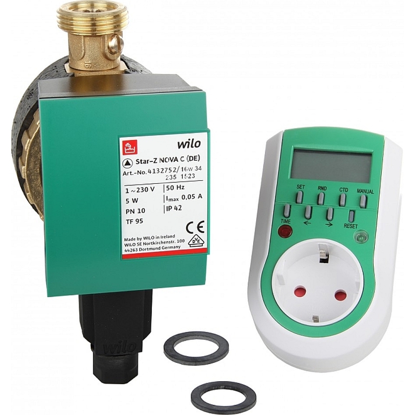 Циркуляционный насос Wilo STAR-Z NOVA С для ГВС (с шаровыми кранами, обратным клапаном и таймером)