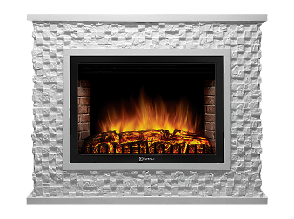 Портал Firelight Quadro 30 (камень песчаник античный белый, белая эмаль)