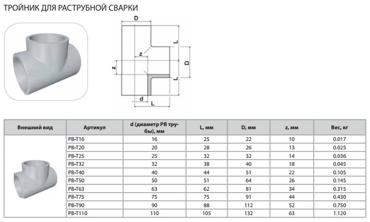 Тройник Thermaflex 20мм для раструбной сварки PB-T20