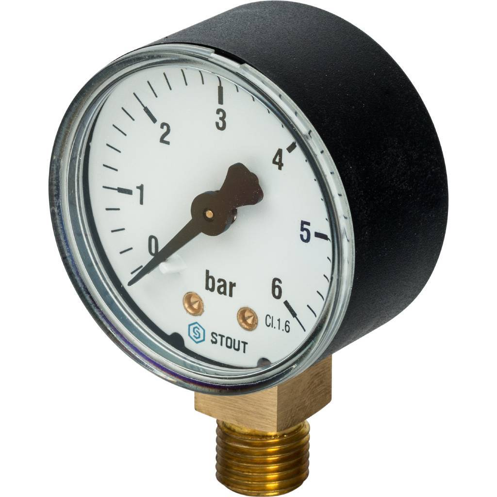 STOUT Манометр радиальный (корпус Dn 50 мм 1/4" , 0...6 бар, кл.2.5)