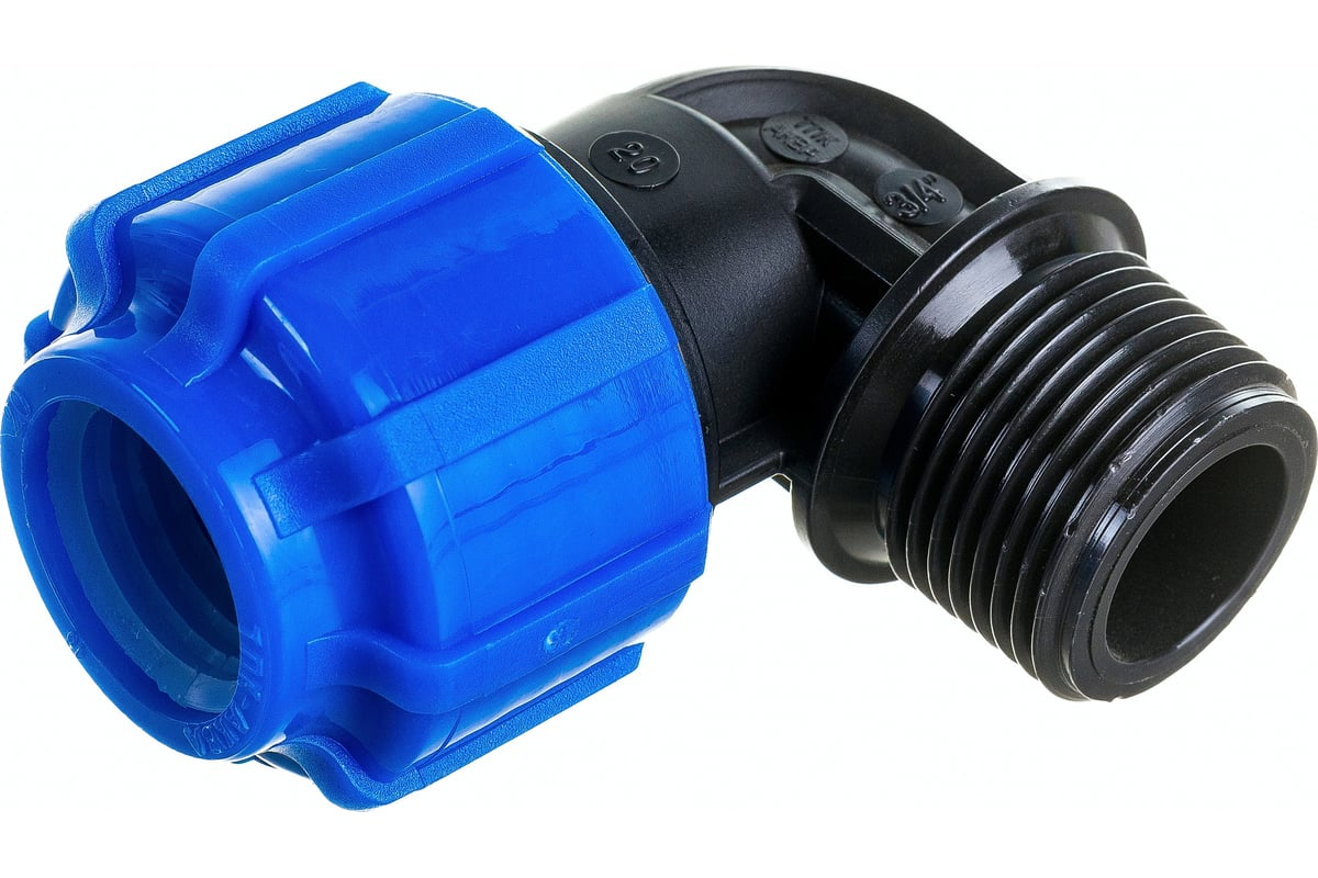 Отвод компрессионный ТПК-АКВА ПЭ Дн20х3/4"х90° НР