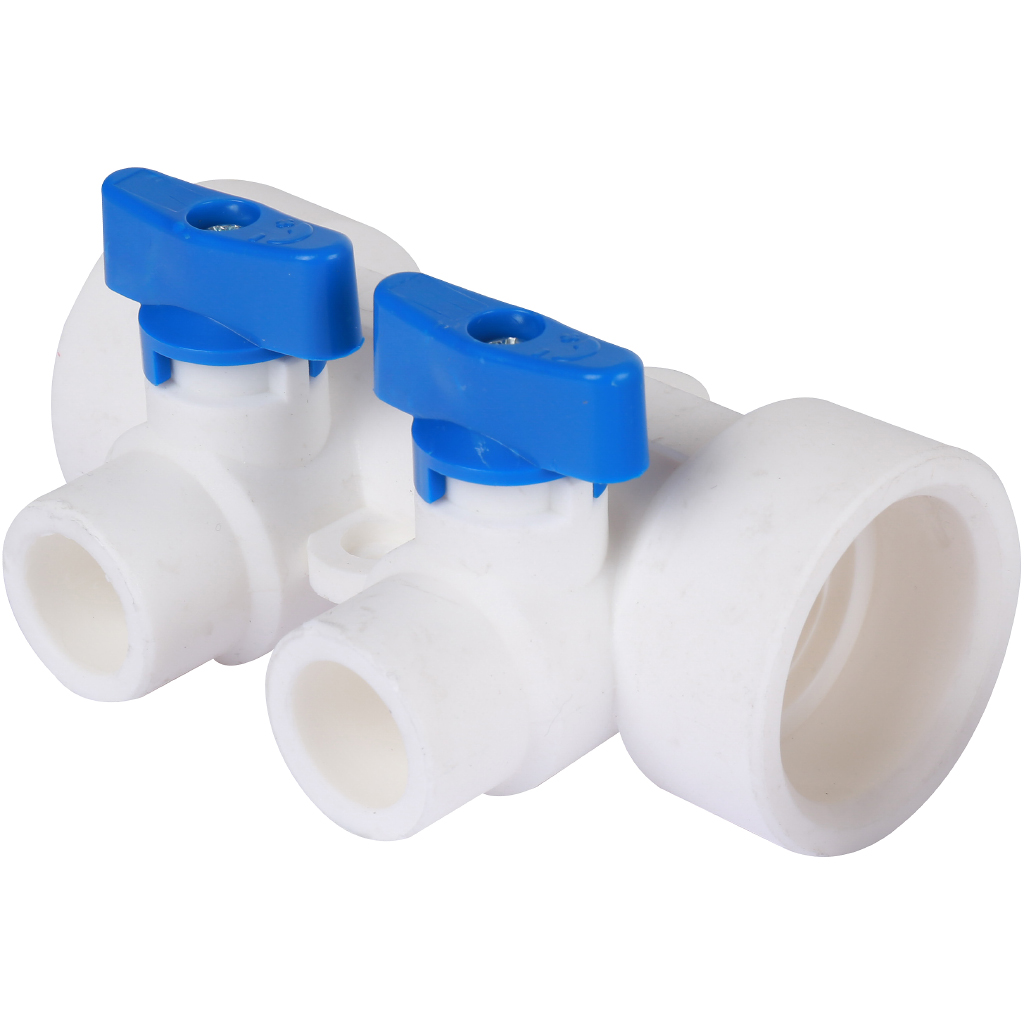 Kalde Коллектор с воздухоотводчиком и запорными кранами (2 выхода) цвет ручек синий