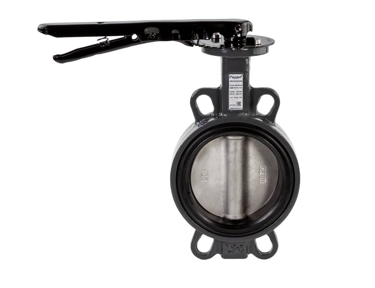 Дисковый поворотный затвор Ридан ЗДМ 05 DN80 PN16 с рукояткой межфланцевый (диск-нержавеющая сталь)