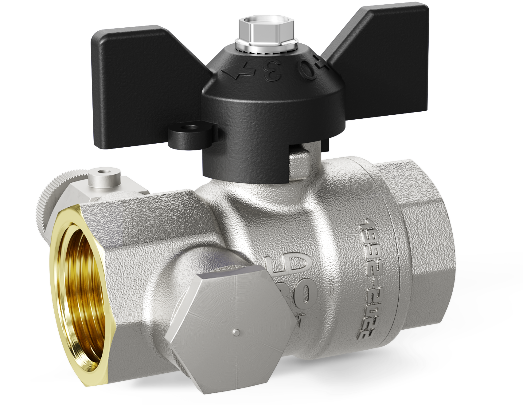 Кран шаровой LD Pride Ду15 ВР 1/2" со спускником (бабочка черная) никель