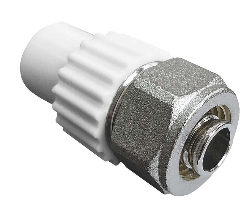 Ниппель комбинированный VALFEX PP-R Dn20х16 наружная пайка/обжим для соединения PPR-PE труб (белый)