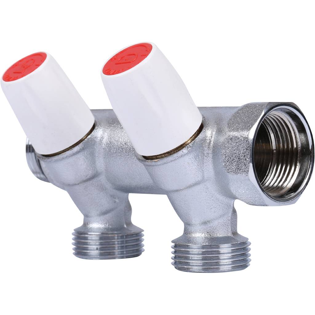 Распределительный коллектор TIEMME 3/4"x1/2" с регулировочными вентилями на 3 выхода (хромированный)