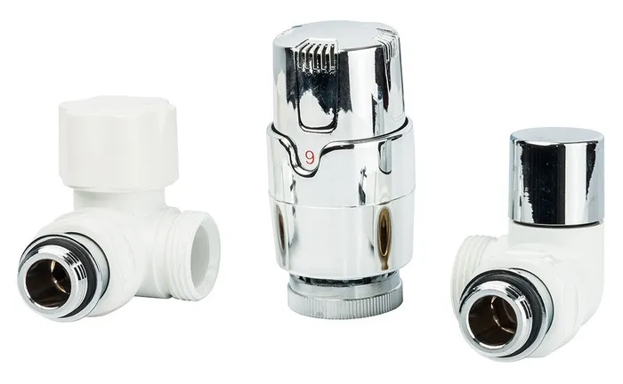 Термостатический комплект LUXOR KT 273/A 1/2"EK угловой левый (RCS273/A+DCD29/A+TA1200) белый-хром