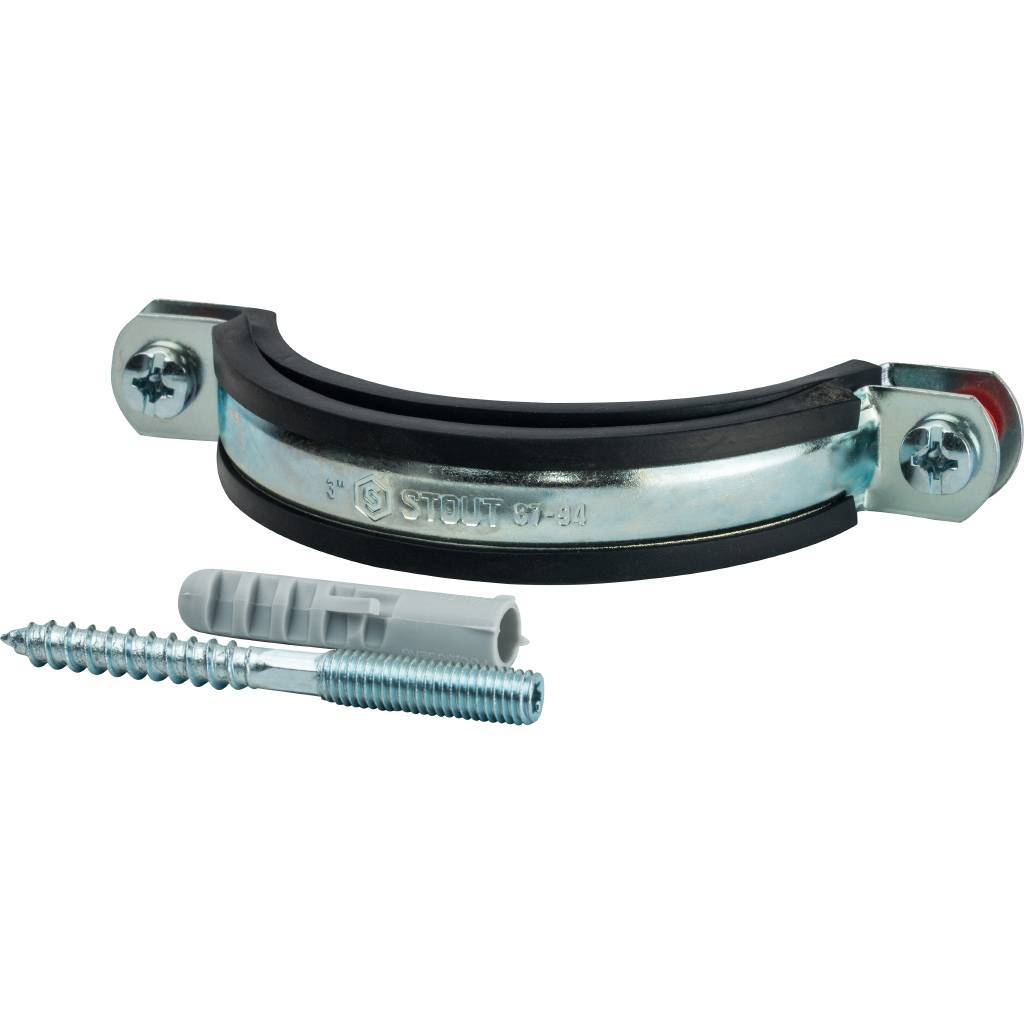 Хомут STOUT 3" (87-94) для труб комплект (хомут+шпилька шуруп +дюбель пластиковый)