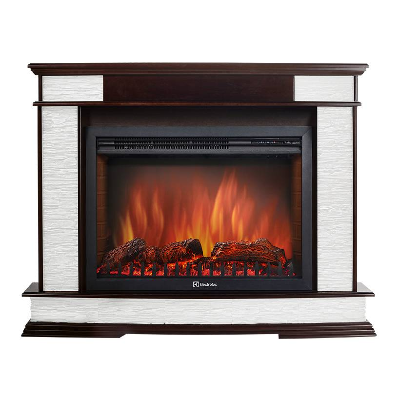 Каминокомплект Electrolux EFP/P-2520LS с порталом Scala 25 (сланец скалистый белый, шпон тёмный дуб)