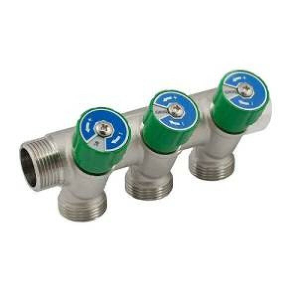 Коллектор модульный ELSEN 3/4", с вентилями, 3 отвода, выход 1/2" НР ПУ