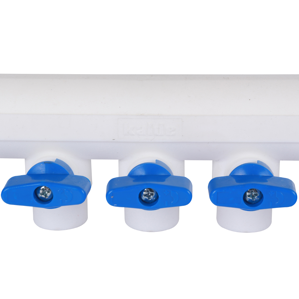 Kalde Коллектор с запорными кранами для полипропиленовых труб (7 выходов) цвет ручек синий