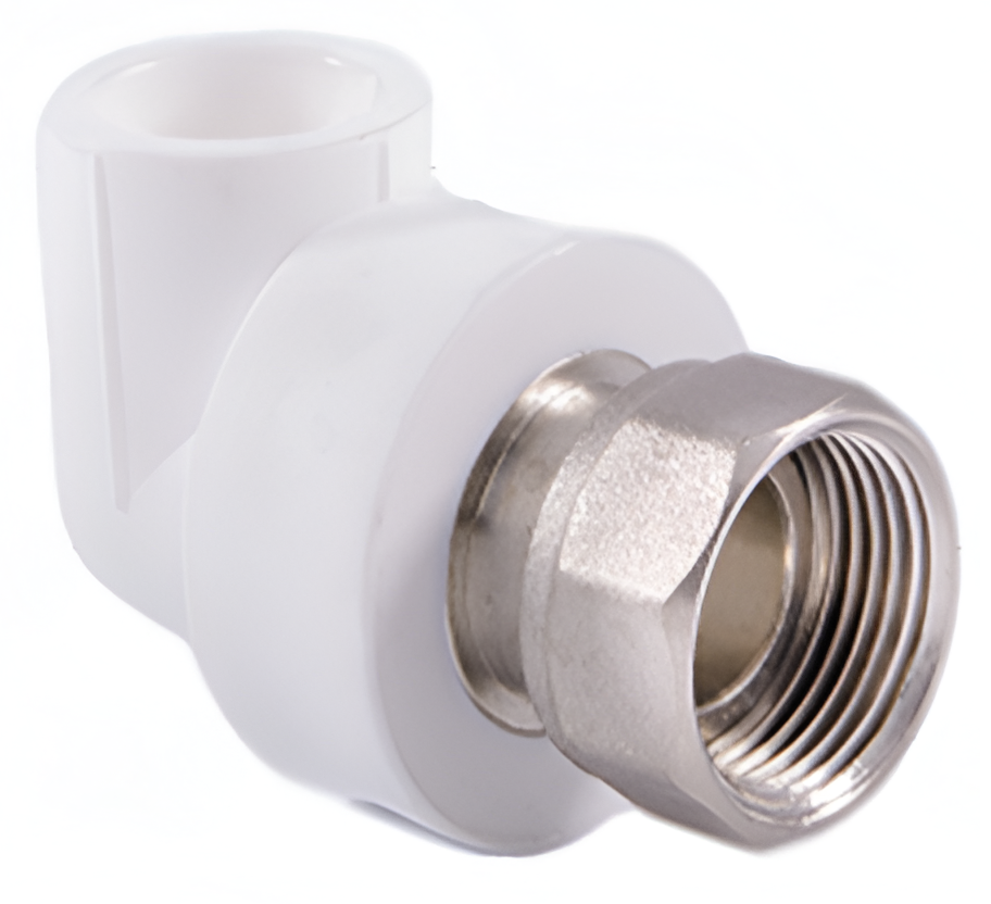 Угольник комбинированный РосТурПласт PP-R Дн20х3/4" с накидной гайкой (белый)