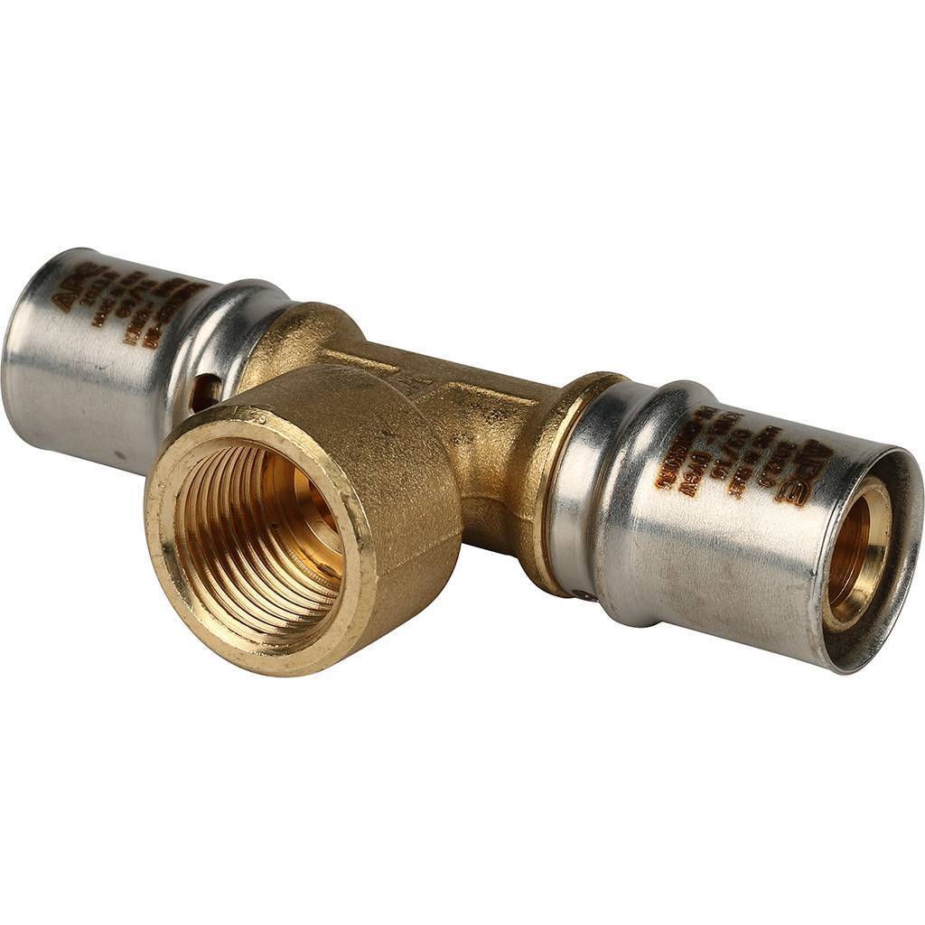 Тройник-переходник STOUT 20х1/2"х20 с внутренней резьбой для металлопластиковых труб (прессовой)