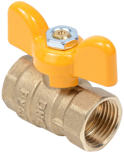 Кран шаровой Dist Стандарт Ду20 Ру40 ВР для газа полнопроходной (бабочка желтый)