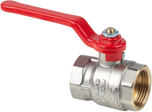 Кран шаровой Dist Эксперт Ду32 Ру40 ВР полнопроходной (рычаг красный) никель