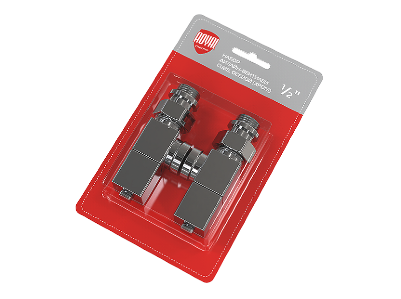 Набор дизайн-вентилей Royal Thermo CUBE 1/2" (хром) осевой