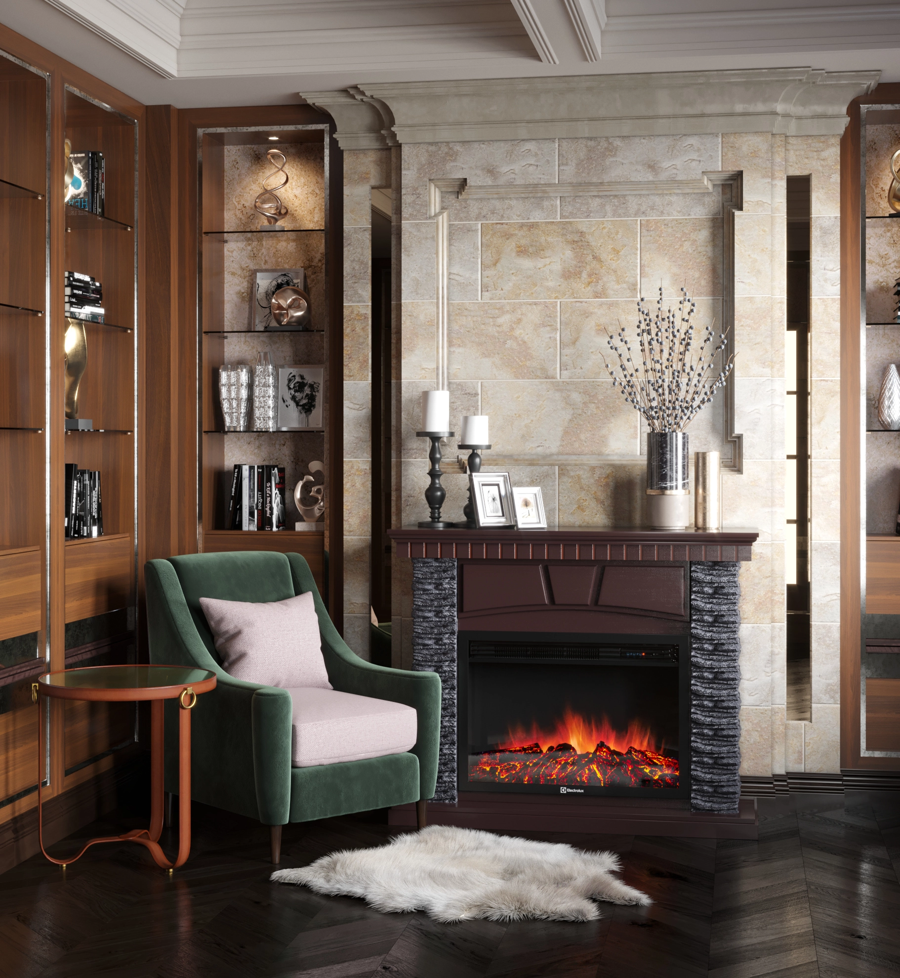 Каминокомплект Electrolux EFP/P- 2520LS с порталом Porto 25 (камень черный, шпон венге)