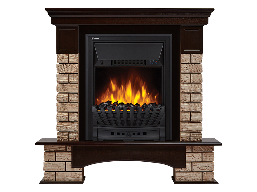 Портал Firelight Forte Wood Classic (камень коричневый, шпон темный дуб)