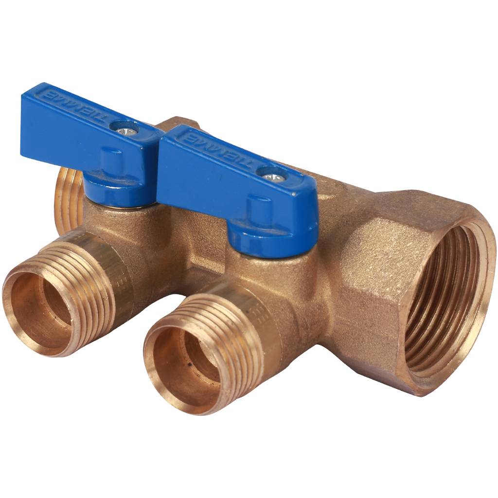 Распределительный коллектор TIEMME 1"x1/2" с шаровыми кранами на 2 выхода