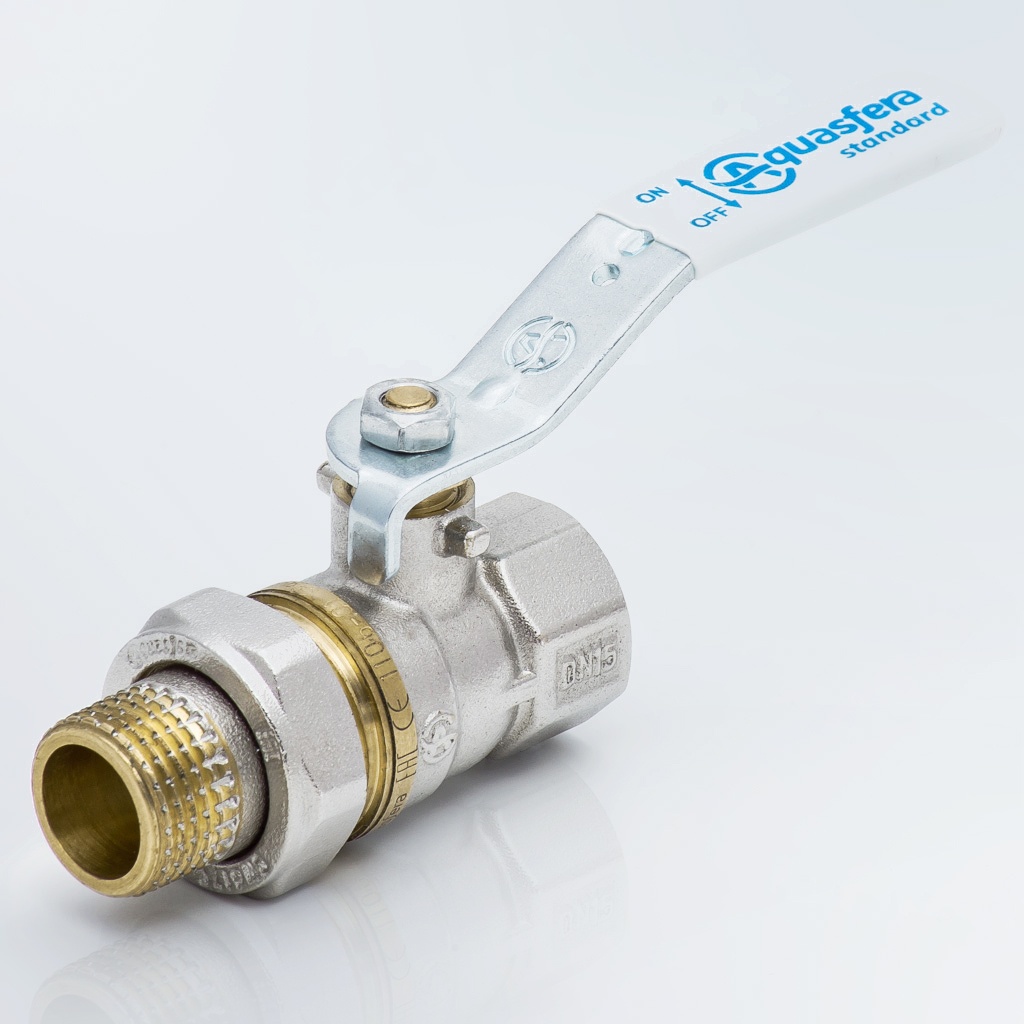 Кран шаровой Aquasfera 1106 Standard Ду15 Ру40 ВР/"американка" полнопроходной (рычаг белый)