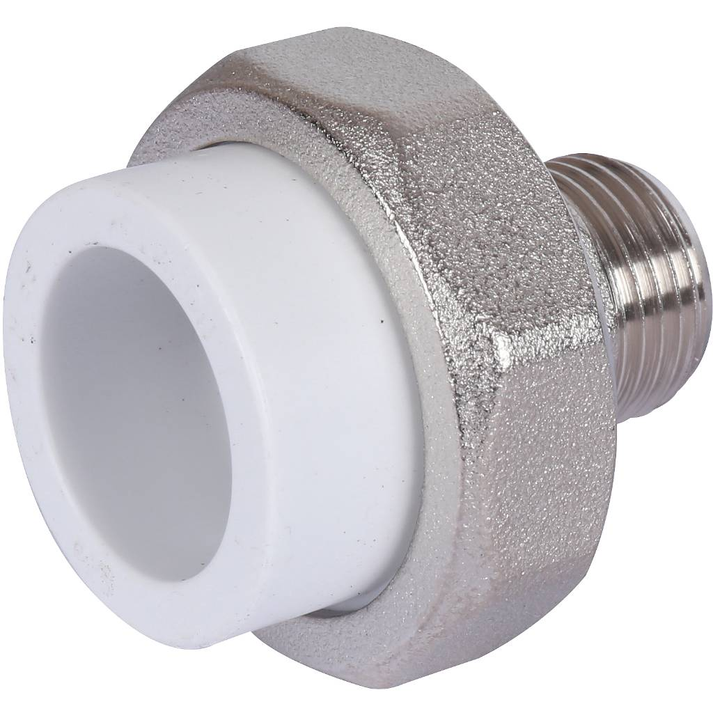 Муфта разъемная Политэк 25х1/2" НР для полипропиленовых труб (сварка) белая