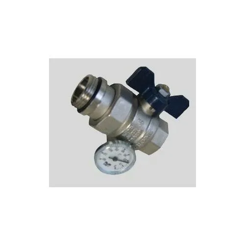 Кран шаровой Tiemme 2120R 1" с американкой с уплотнением и термометром (ручка-бабочка синяя)