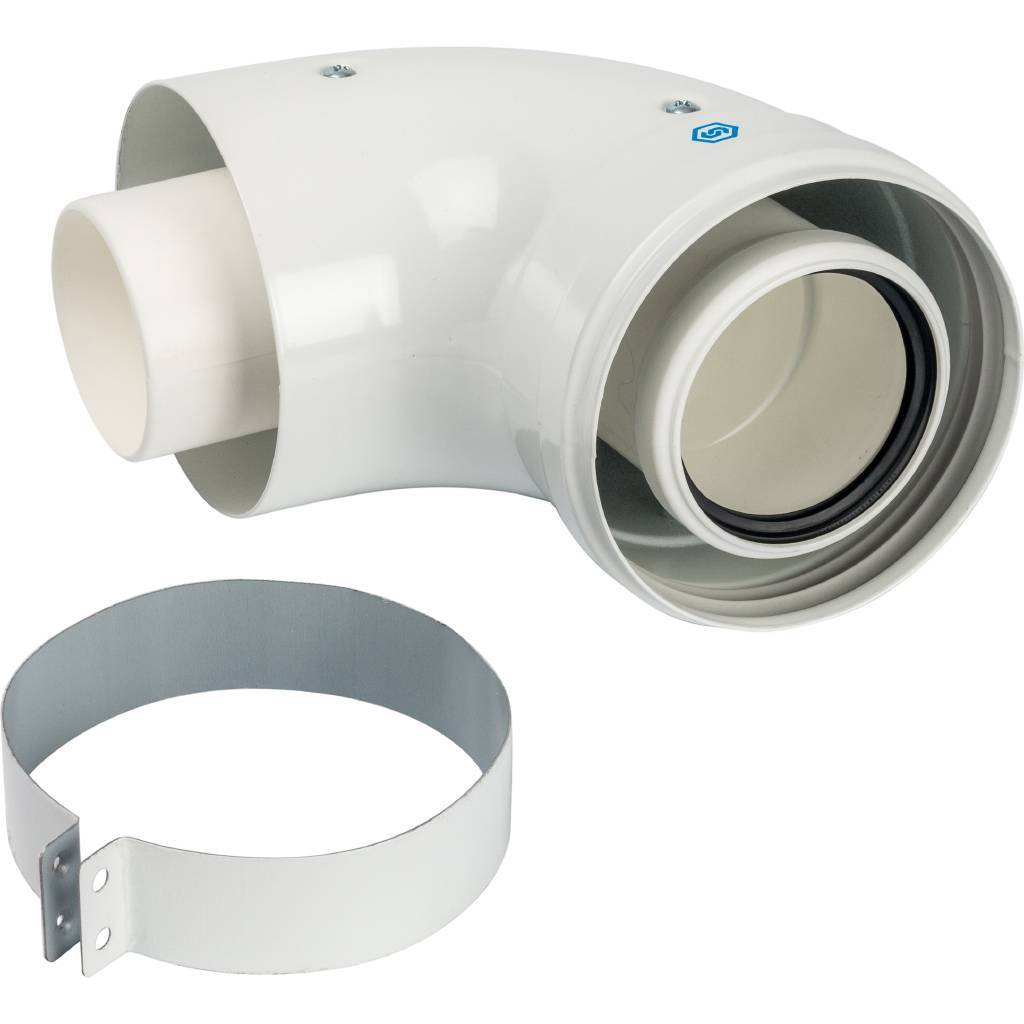 Адаптер STOUT 90° DN60/100 м/п c хомутом (совместим. с Vaillant, Ariston) PP-FE