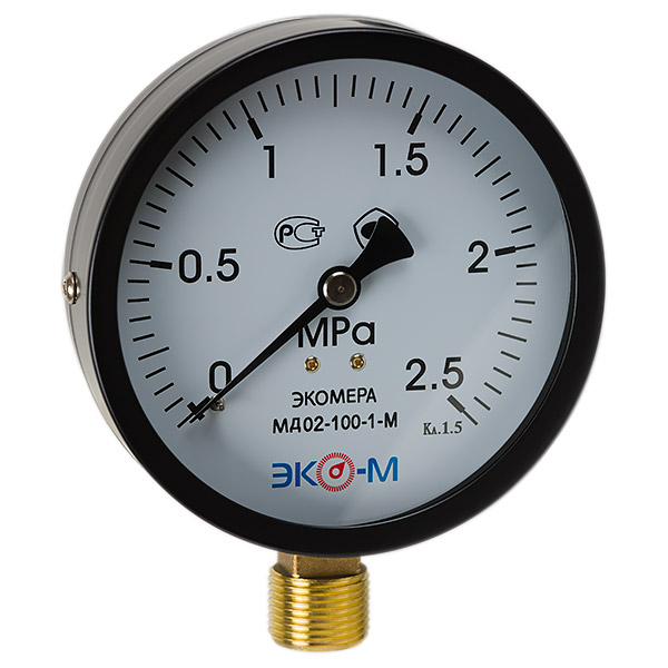 Манометр ЭКОМЕРА МД02 Дк100мм 0-2,5 МПа кл.1,5 М20х1,5радиальный