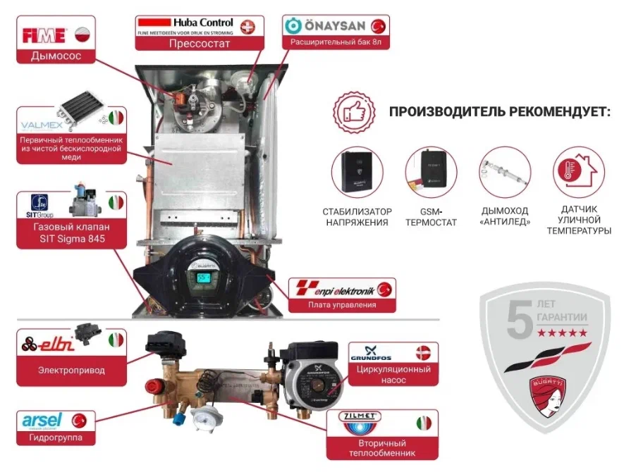 Настенный конвекционный газовый котел Federica Bugatti 18 VARME 2-х контурный с дисплеем