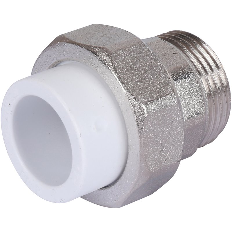 Муфта разъемная Политэк 20х3/4" НР для полипропиленовых труб (сварка) белая