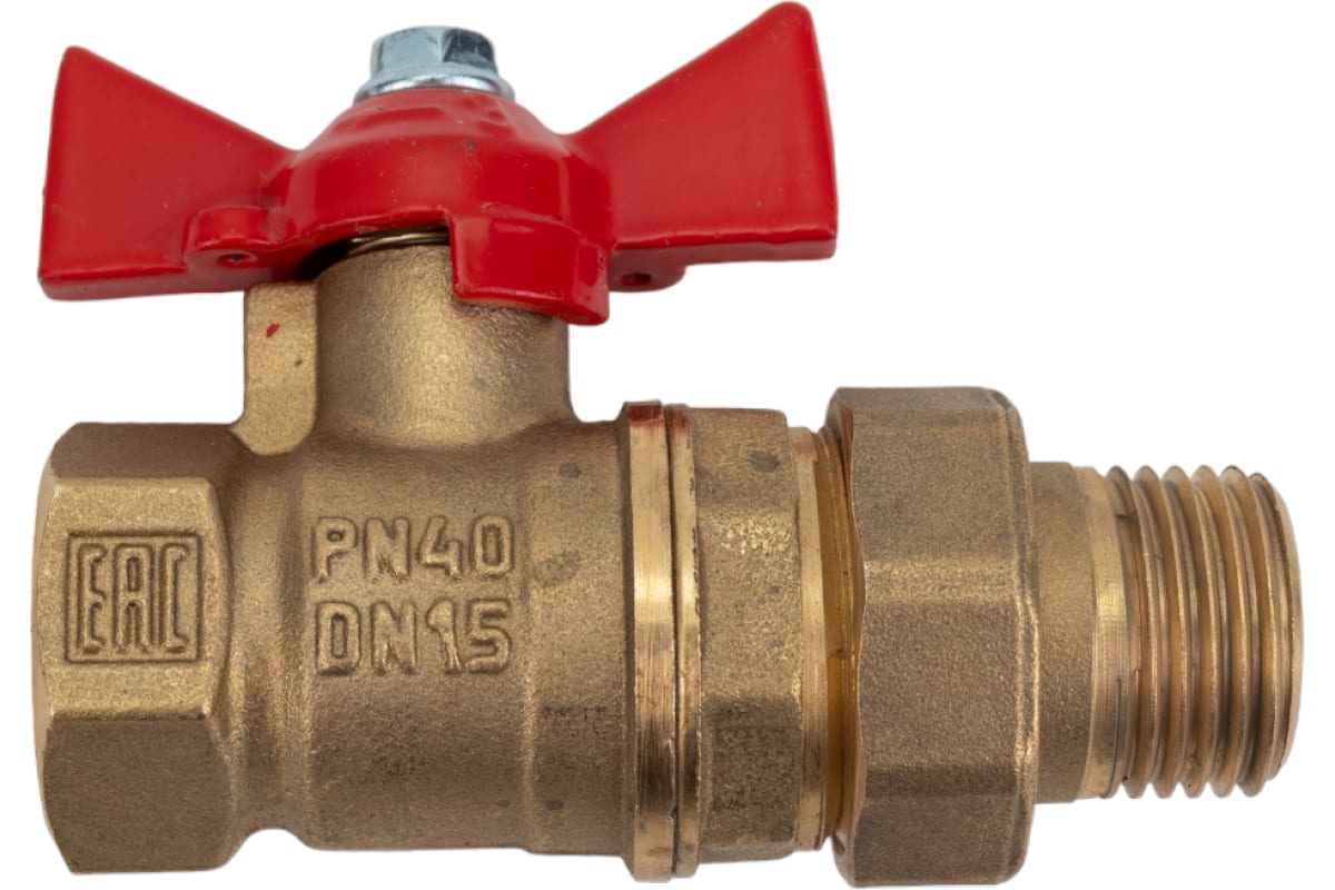 Кран шаровой VALFEX 11Б27фт1М Ду32 НР/ВР Ру40 с американкой полнопроходной (ручка-бабочка)