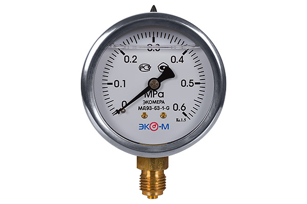 Манометр гидрозаполненный ЭКОМЕРА МД93 Дк63мм 0-0,6 МПа G1/4" глицерин (радиальный)