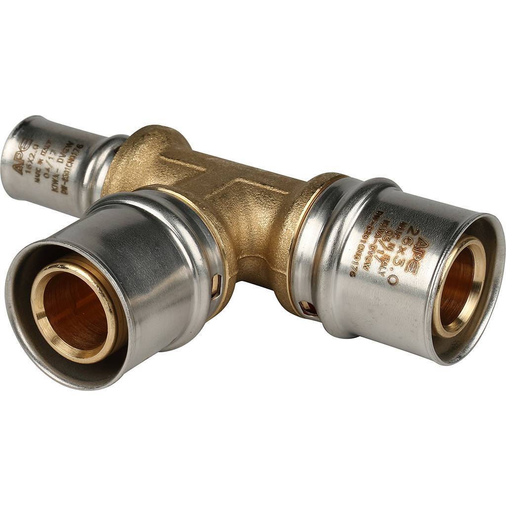 Тройник STOUT 26х26х16 переходной для металлопластиковых труб (прессовой)