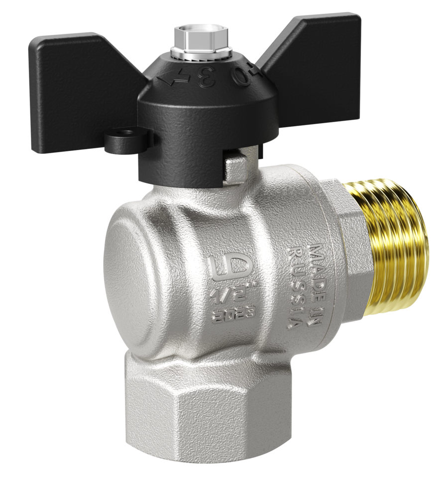 Кран шаровой LD Pride Ду15 Ру40 ВР/НР угловой (бабочка черная) никель