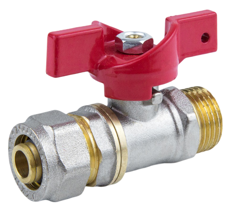 Кран шаровой Aquasfera 1017 Euro Дн16х1/2" Ру16 НР/обжим (бабочка красная)