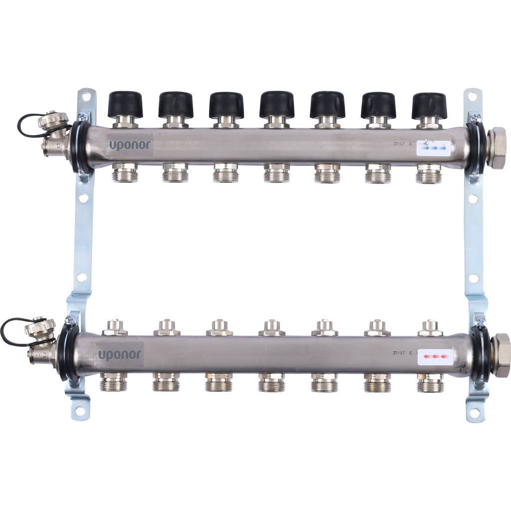 Uponor Smart S коллектор с клапанами стальной, выходы 7X3/4" Евроконус