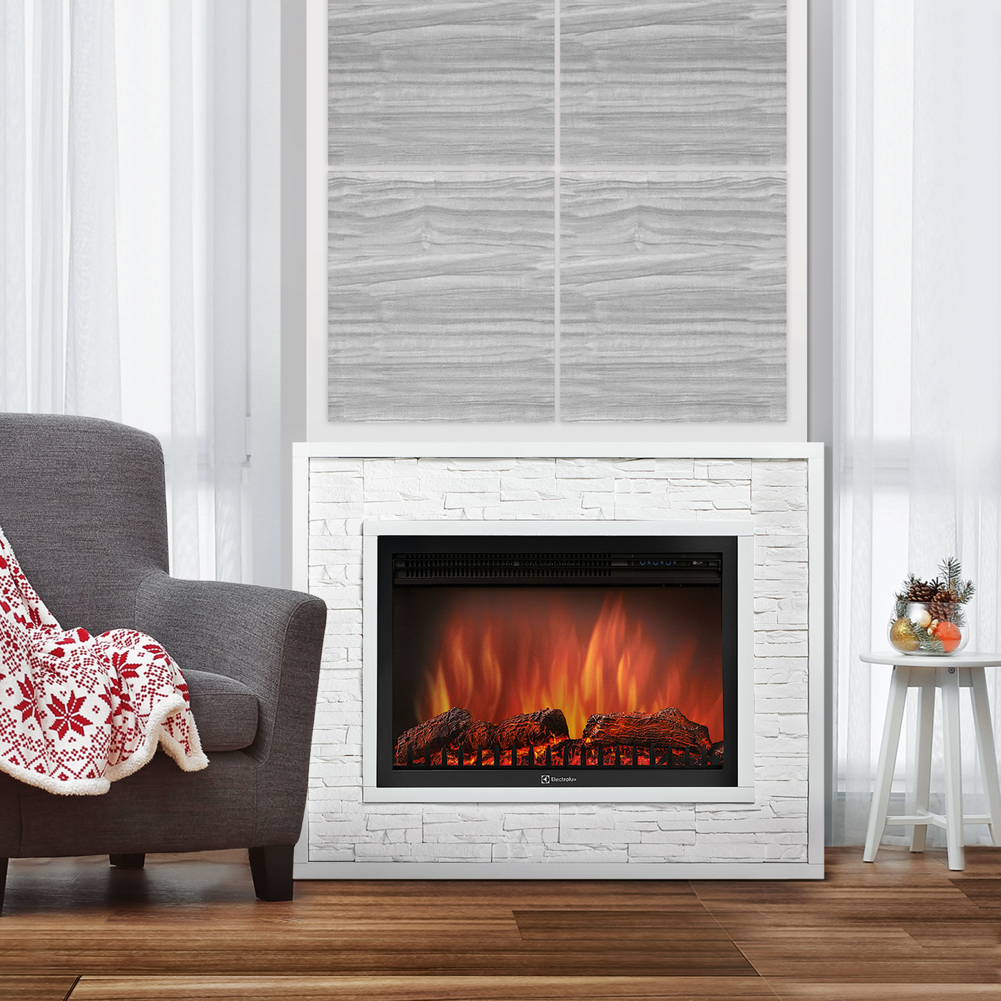 Каминокомплект Electrolux EFP/P-3020LS с порталом Loft 30 (камень белый, белая эмаль)