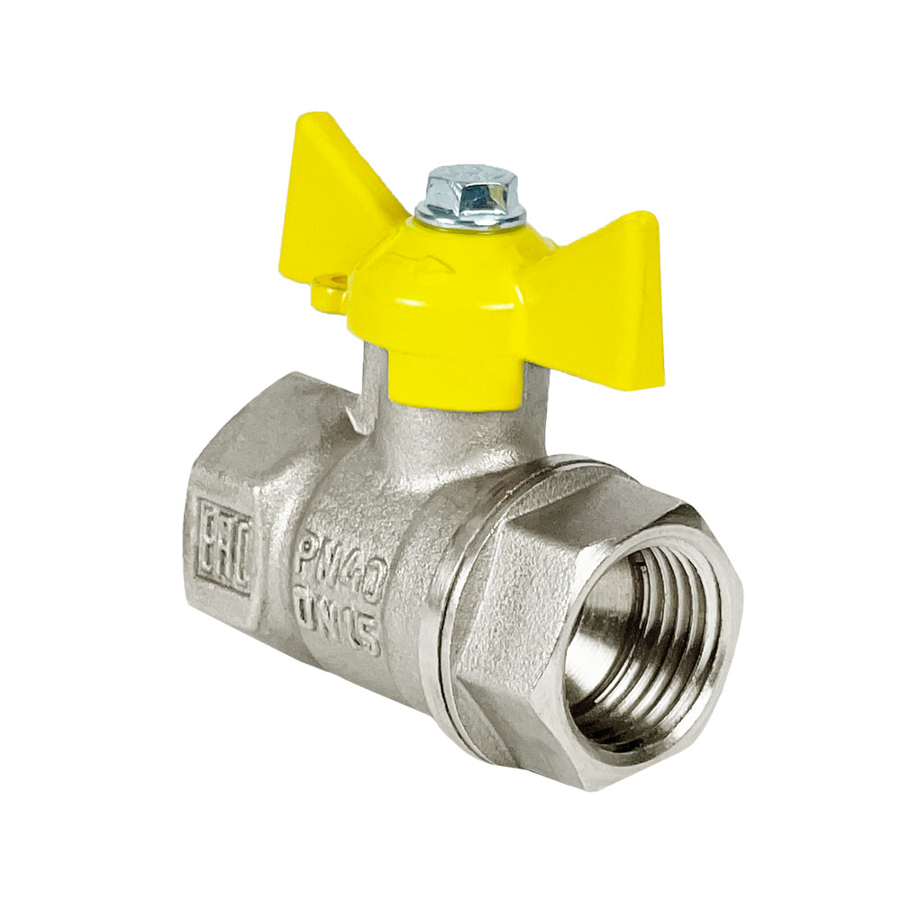 Кран шаровой VALFEX Ду25 ВР/ВР Ру40 для газа полнопроходной (никелированный, бабочка)