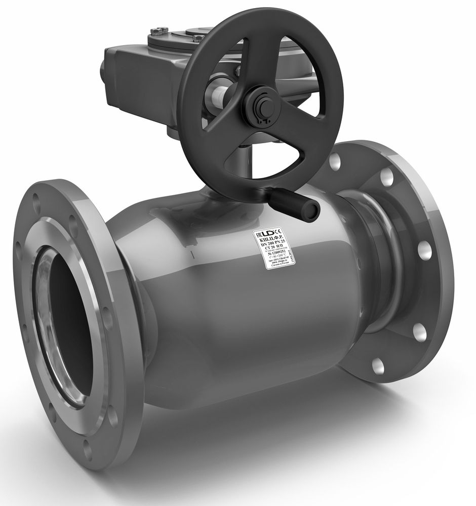 Кран шаровой LD КШ.Ц.Ф.Р Ду300 Ру16 L=750мм с редуктором фланцевый