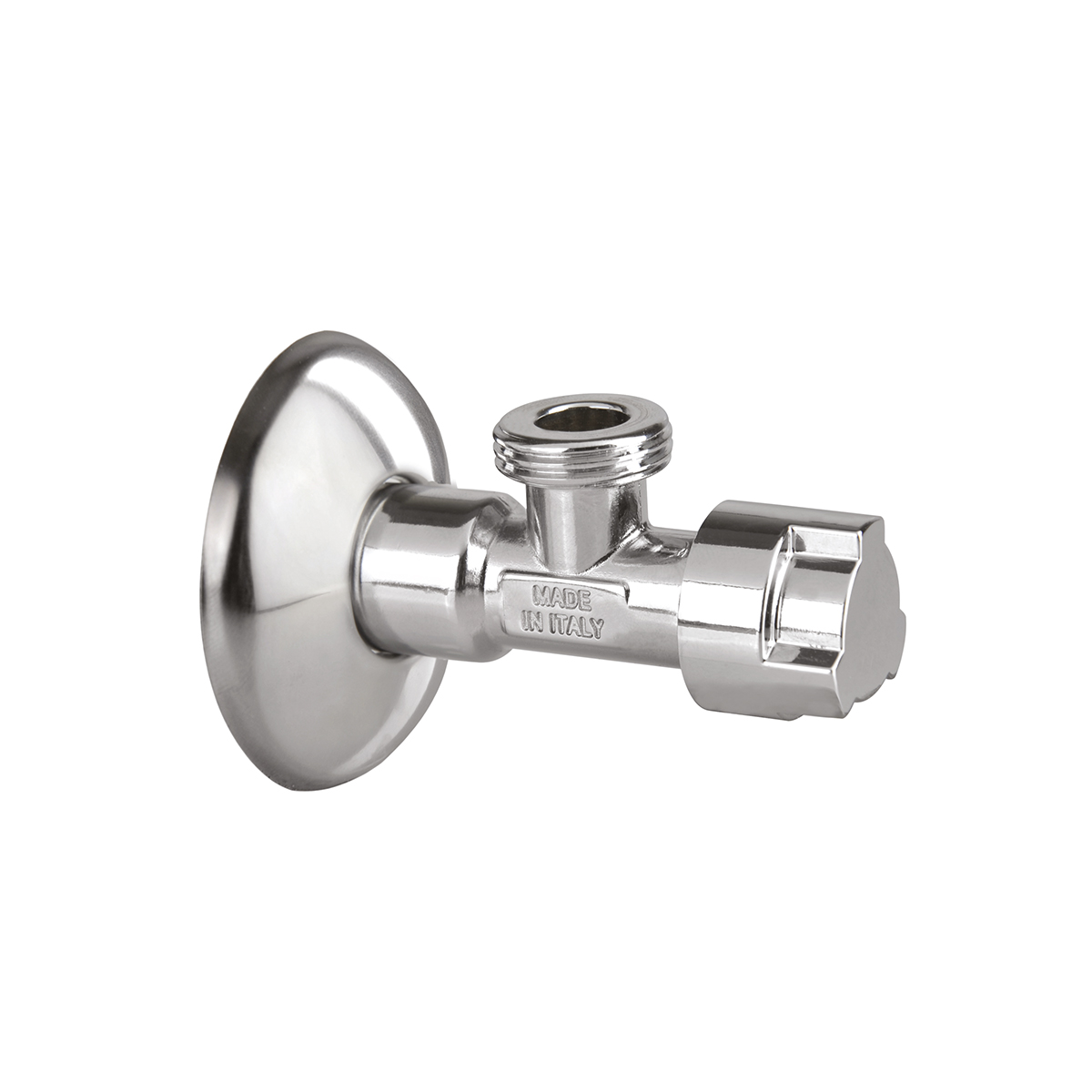 Кран бытовой угловой Icma G1/2"х3/8" Ру10 НР переходной маховик с отражателем