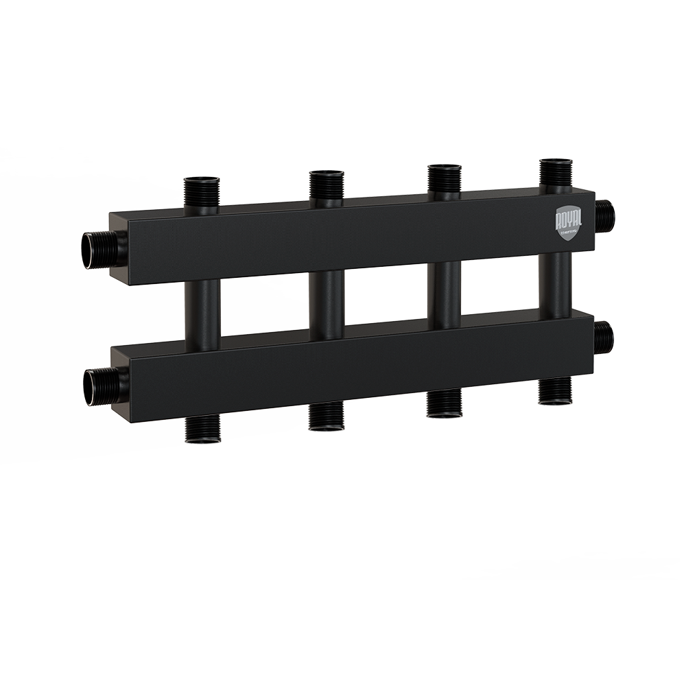 Распределительный коллектор Royal Thermo Ду 25 на 4-5 выходов (вверх-вниз) с кронштейнами