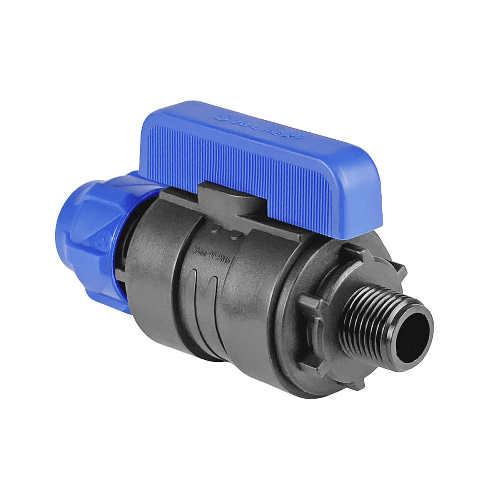 Кран шаровой компрессионный VALFEX ПНД Дн20х3/4" цанга-НР Ру16 разборный полнопроходной