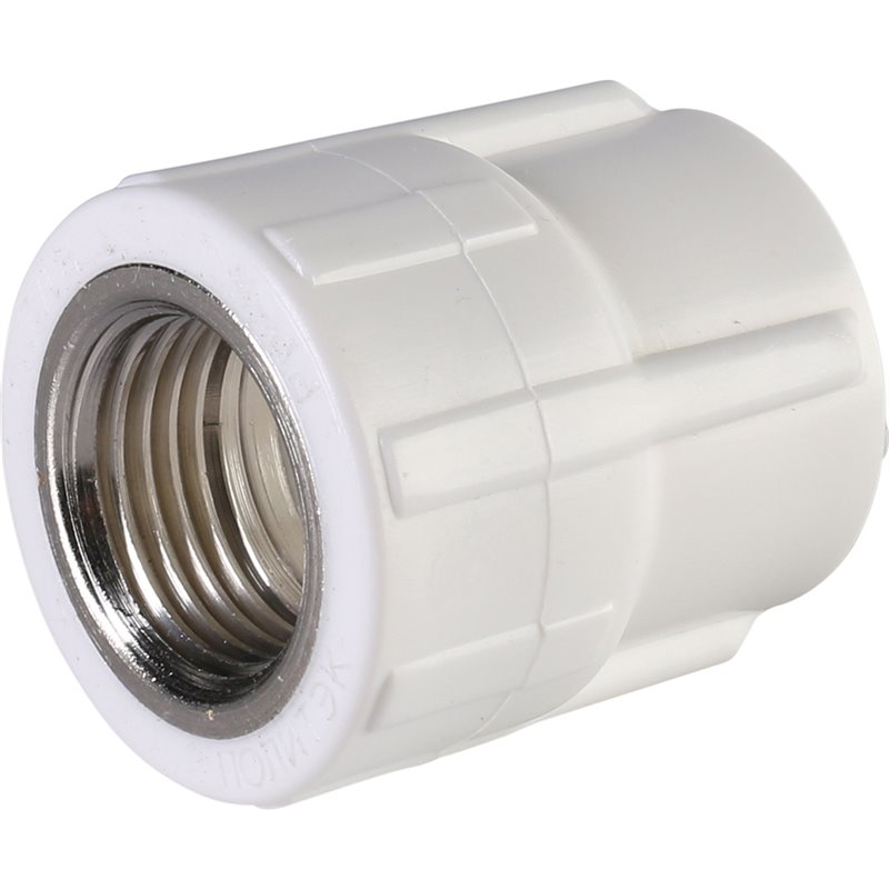 Муфта комбинированная Политэк 20x1/2" ВР для полипропиленовых труб (сварка) белая