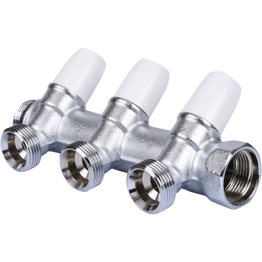 Распределительный коллектор TIEMME 3/4"x3/4" с регулировочными вентилями на 3 выхода никелированный