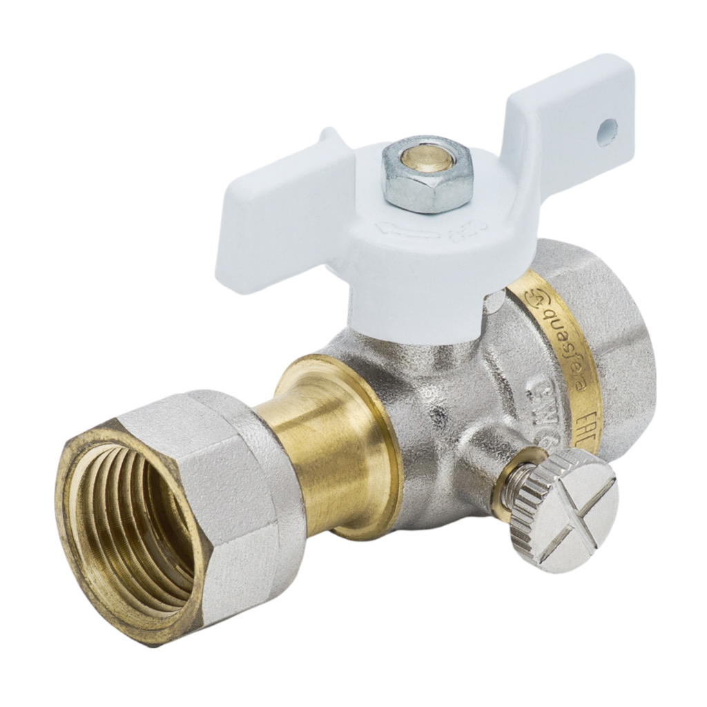 Трехходовой кран для манометра Aquasfera 1124 Standard Ду15 Ру40 ВР/НГ G1/2"-G1/4 (бабочка белая)