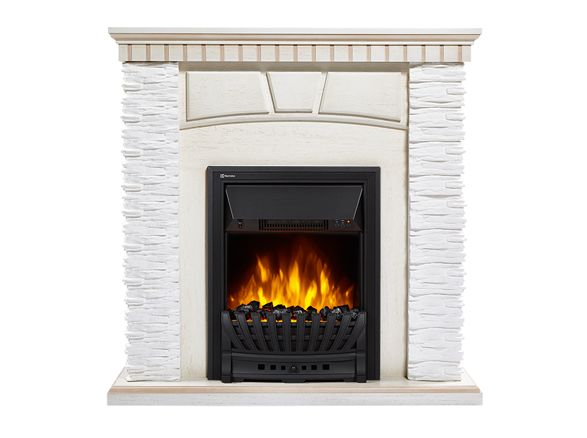 Портал Firelight Porto Classic (камень белый, шпон беленый дуб)