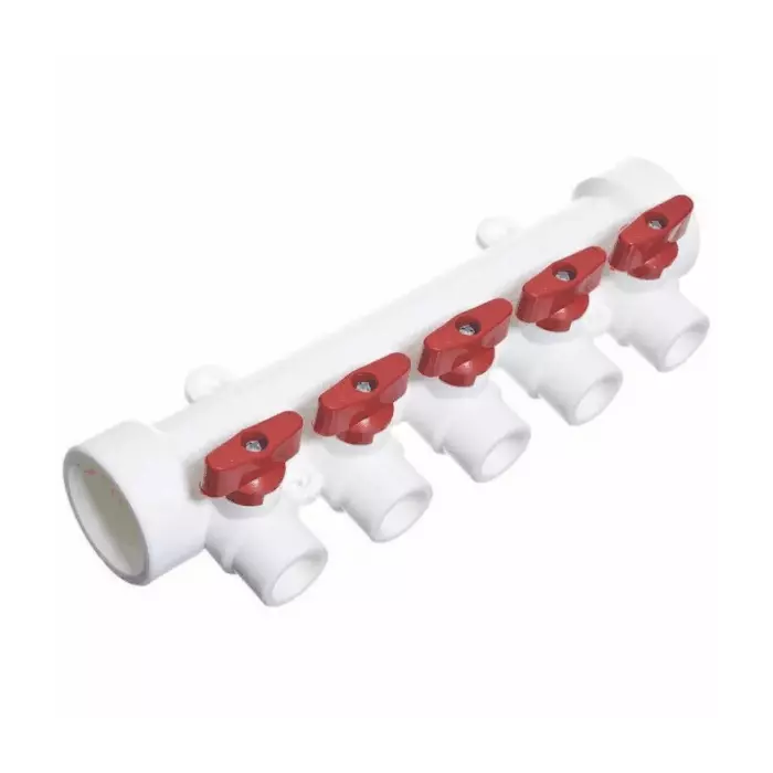 Коллектор РосТурПласт PP-R Дн40х20 на 5 выходов с кранами