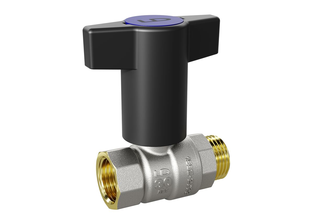 Кран шаровой LD Pride Ду20 Ру40 ВР/НР (с Т-рукояткой синей) никель