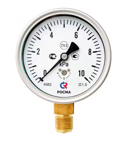 Манометр Росма КМ-22Р Дк100мм 0-25 кПа кл.1,5 G1/2" для измерения низких давлений газов (радиальный)